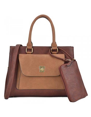 Women Leather Tote Satchel Handbags Colorblock Briefcases with Matching Purses