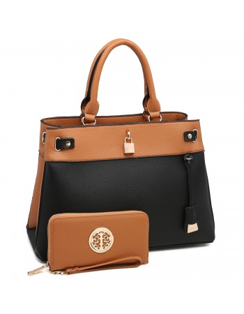 Zipper Top Satchel with Matching Wallet